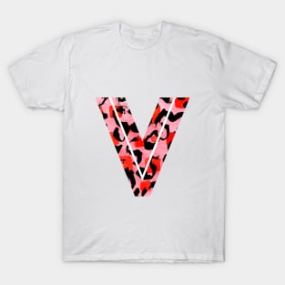 Letter V Watercolour Leopard Print Alphabet Red T-Shirt